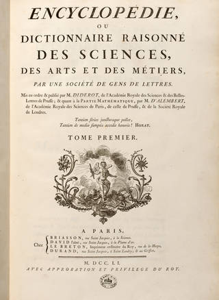 Title page from Encyclopédie, ou Dictionnaire raisonnée des sciences, des arts, et des métiers