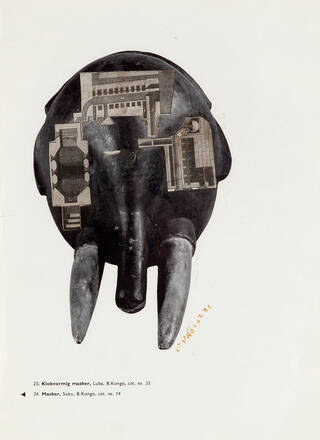 Collage showing African mask and motifs