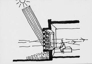 Line diagram of a brise soleil at Aburi Girl’s School, Ghana