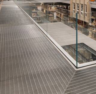 A metal grated floor